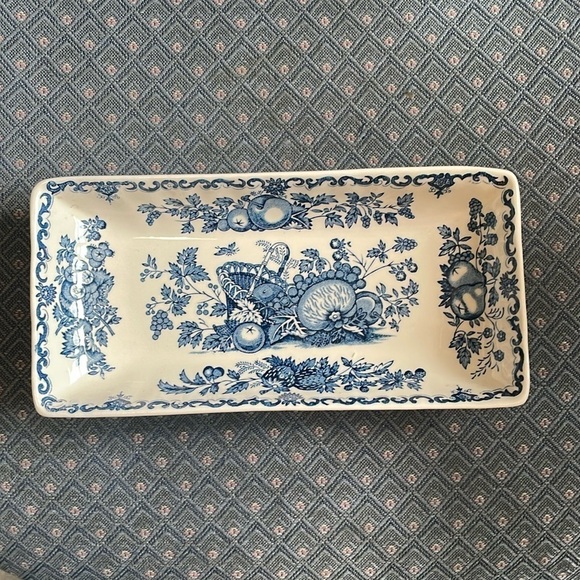 Vintage Mason's Patent Ironstone Blue and White "Fruit Basket" Small Tray - Picture 1 of 12